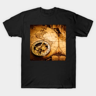 Vintage Beautiful Abstract Old Compass and Rope on Vintage Map 1752 T-Shirt